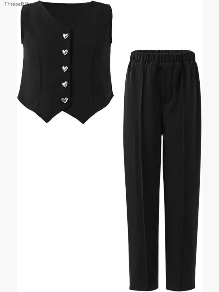 Girls 2pc Formal Vest & Pants Set Sleeveless Button Front Kids Suit 8-12y